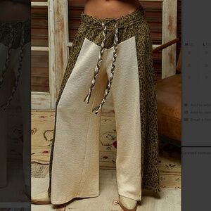 POL Thermal Cream and Camo Printed Contrast Wide Leg Pants